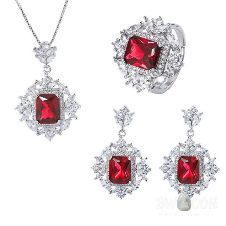 Buddha Stones Emerald Crystal Red Corundum Confidence Courage Ring Earrings Necklace Pendant - BWOOOH - Necklaces &amp;