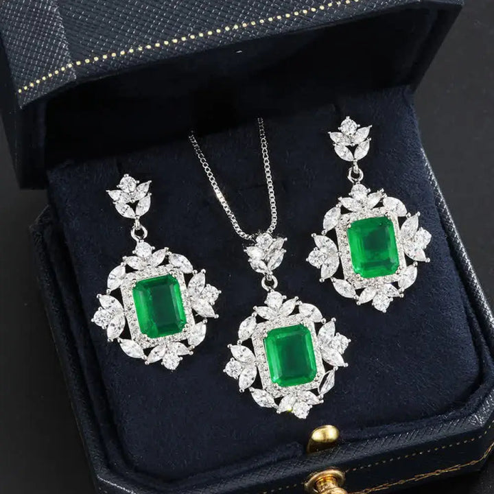 BWOOOH emerald crystal red corundum ruby confidence courage ring earrings necklace pendant set