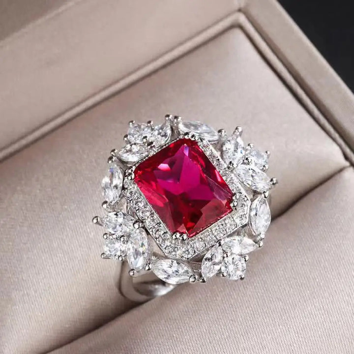 Buddha Stones Emerald Crystal Red Corundum Confidence Courage Ring Earrings Necklace Pendant - BWOOOH - Red / Ring