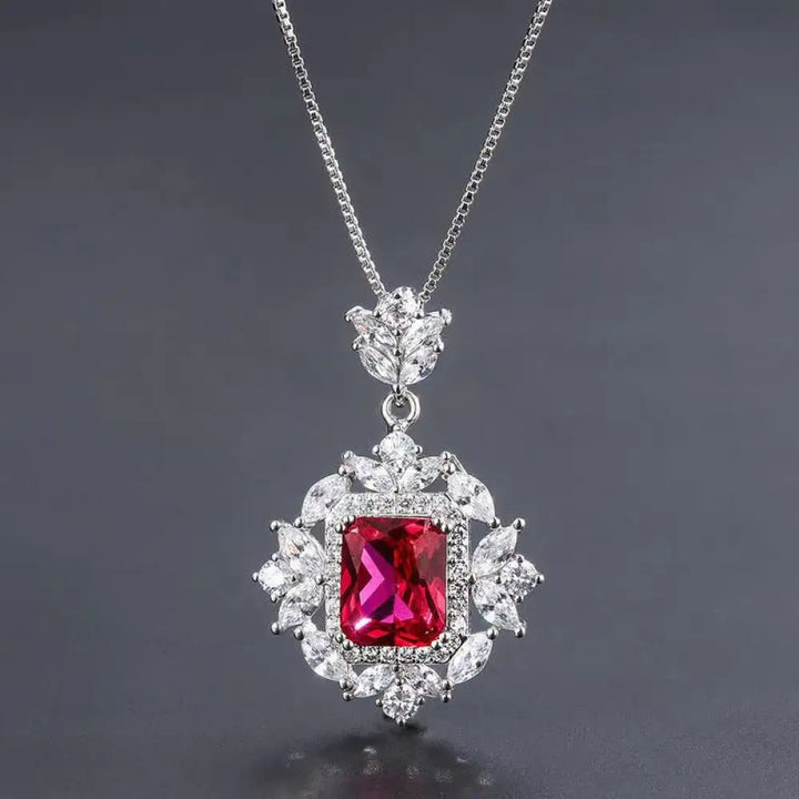 Buddha Stones Emerald Crystal Red Corundum Confidence Courage Ring Earrings Necklace Pendant - BWOOOH - Red / Necklace