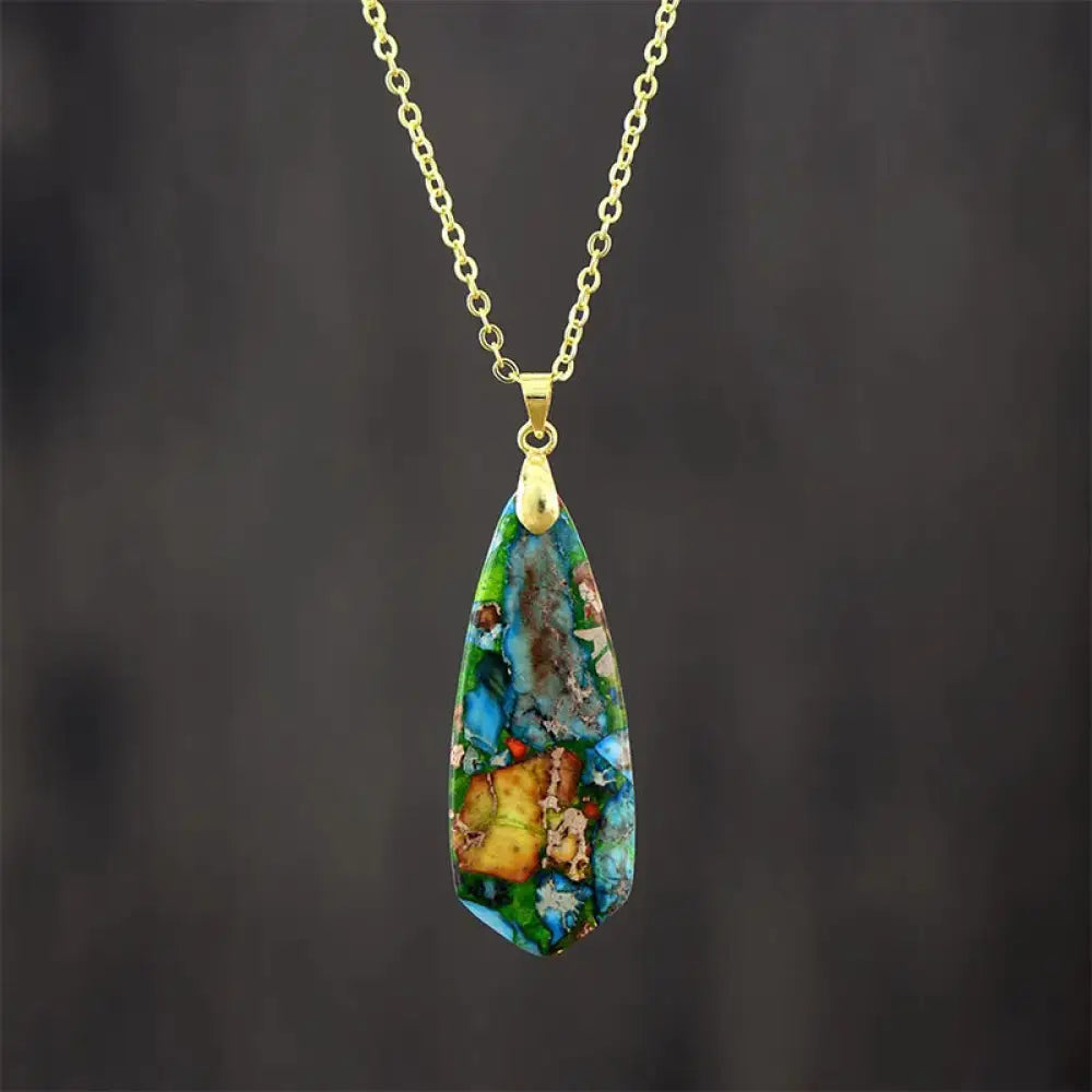 Buddha Stones Emperor Stone Happiness Necklaces Pendants - BWOOOH - Blue Emperor Stone Golden Chain - Necklaces &amp;