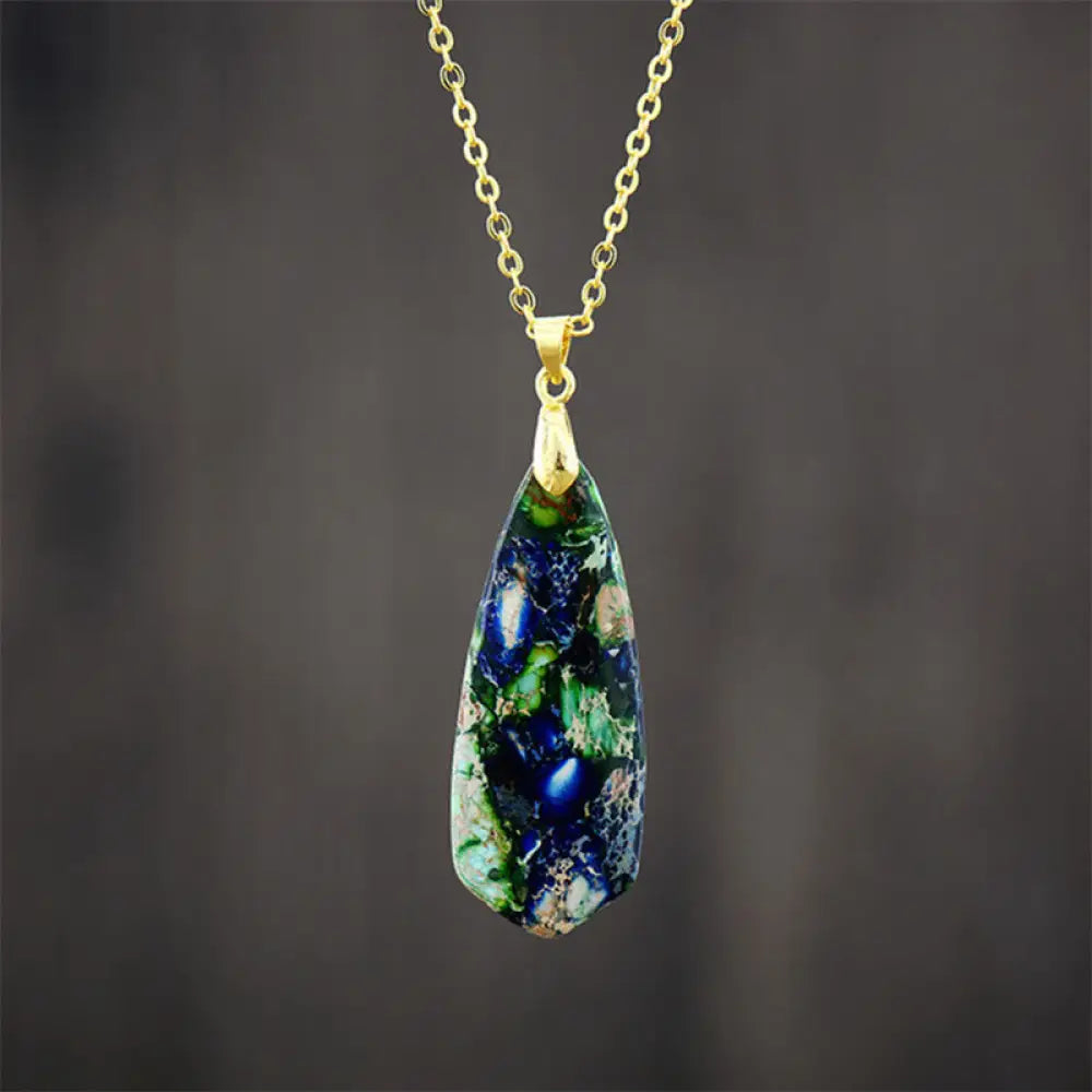 Buddha Stones Emperor Stone Happiness Necklaces Pendants - BWOOOH - Dark Blue Emperor Stone Golden Chain - Necklaces &amp;