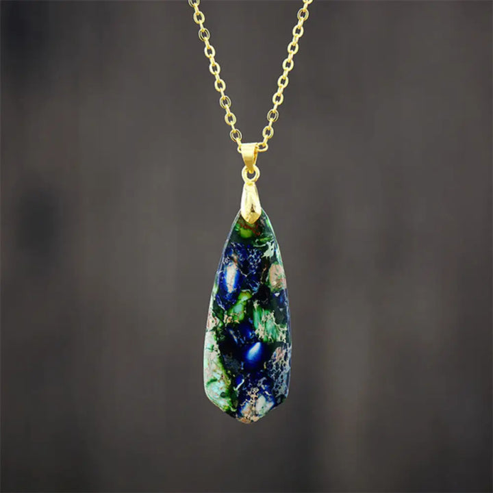 Buddha Stones Emperor Stone Happiness Necklaces Pendants - BWOOOH - Dark Blue Emperor Stone Golden Chain - Necklaces &amp;