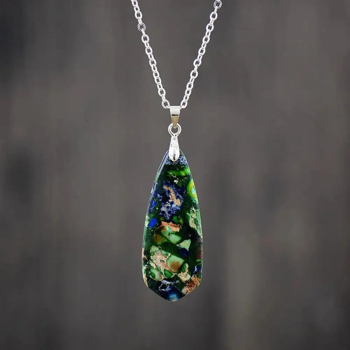 Buddha Stones Emperor Stone Happiness Necklaces Pendants - BWOOOH - Dark Blue Emperor Stone White Chain - Necklaces &amp;