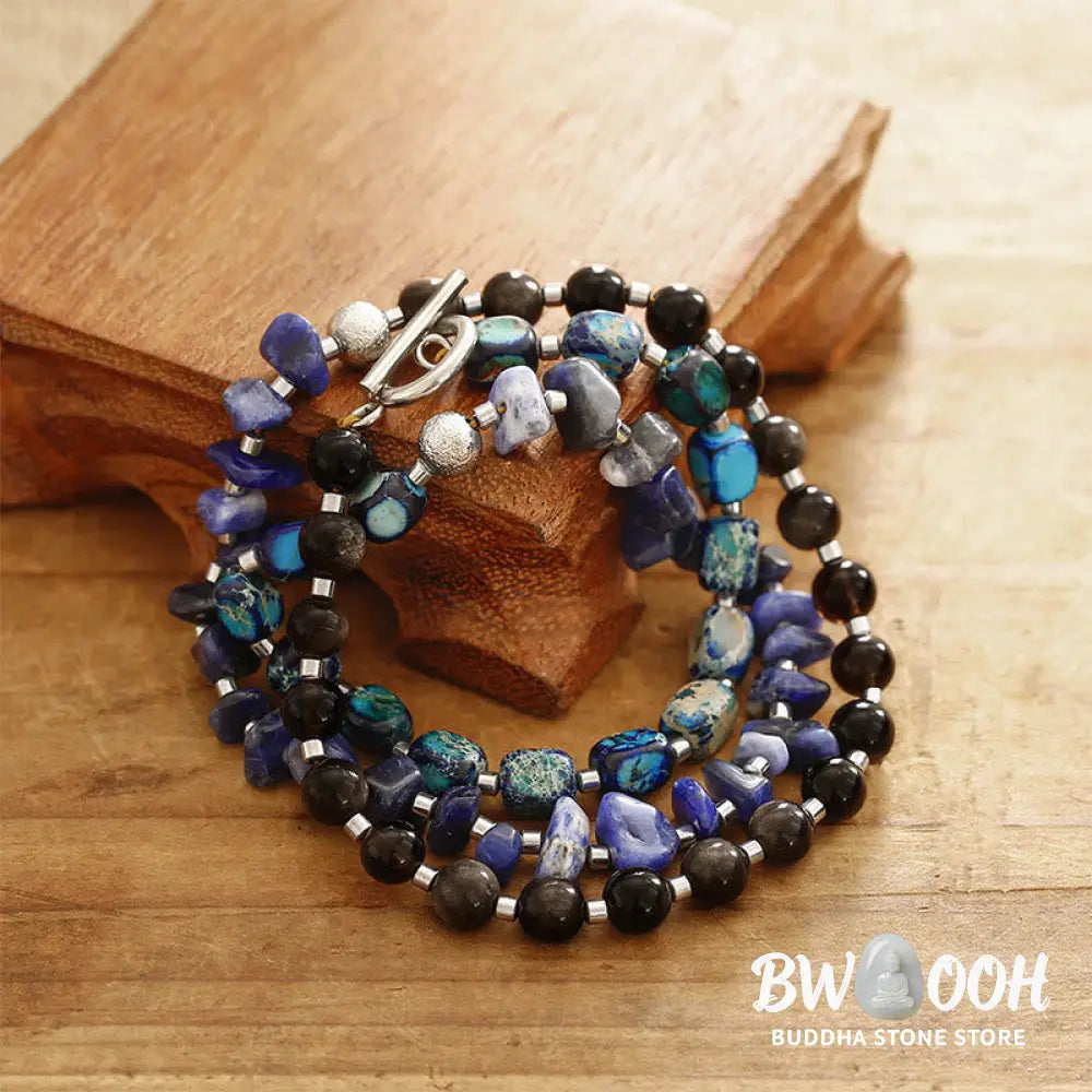 Buddha Stones Emperor Stone Sodalite Gold Sheen Obsidian Balance Triple Wrap Bracelet - BWOOOH - Emperor Stone Sodalite