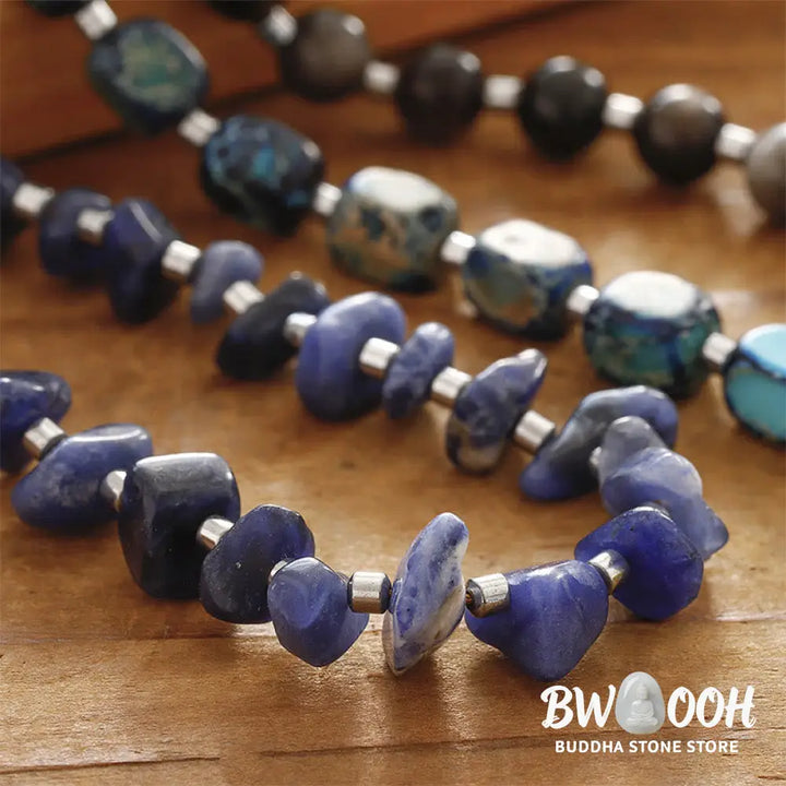 Buddha Stones Emperor Stone Sodalite Gold Sheen Obsidian Balance Triple Wrap Bracelet - BWOOOH - Emperor Stone Sodalite
