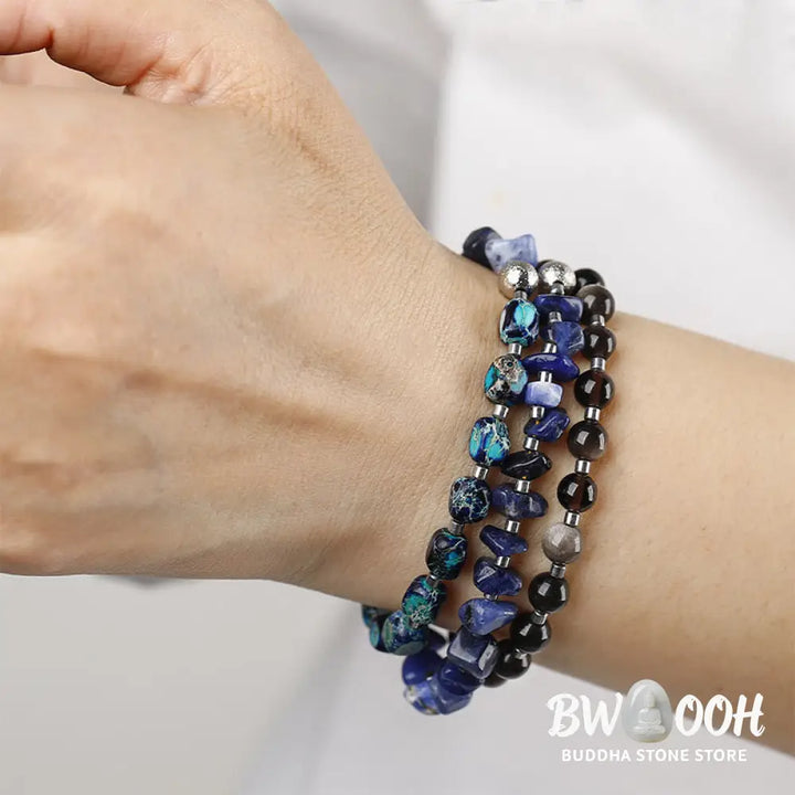Buddha Stones Emperor Stone Sodalite Gold Sheen Obsidian Balance Triple Wrap Bracelet - BWOOOH - Emperor Stone Sodalite