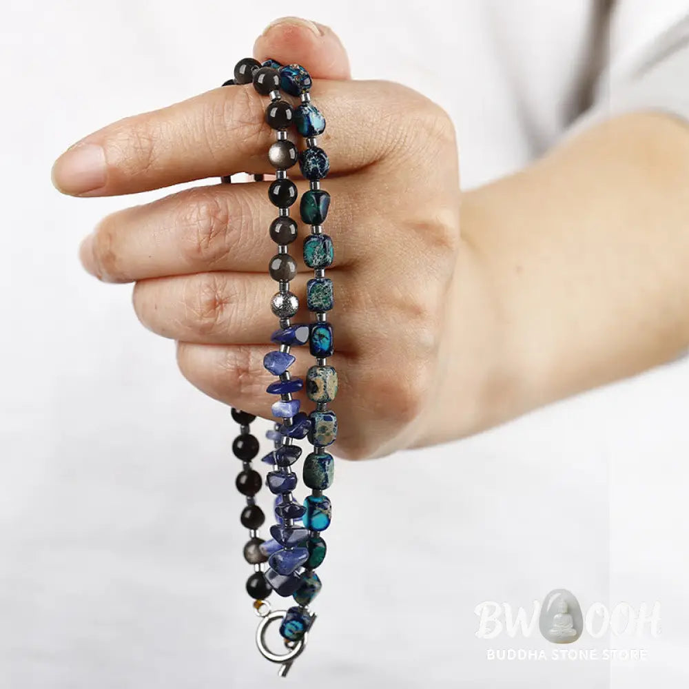 Buddha Stones Emperor Stone Sodalite Gold Sheen Obsidian Balance Triple Wrap Bracelet - BWOOOH - Emperor Stone Sodalite