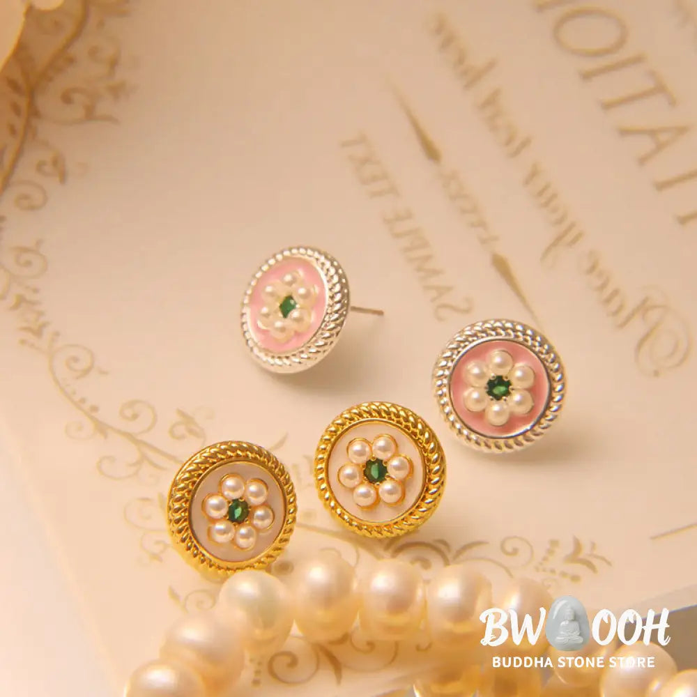 Buddha Stones Enamel Flower Luck Earrings - Earrings