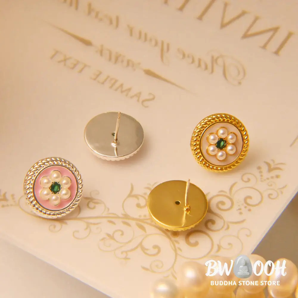 Buddha Stones Enamel Flower Luck Earrings - Earrings