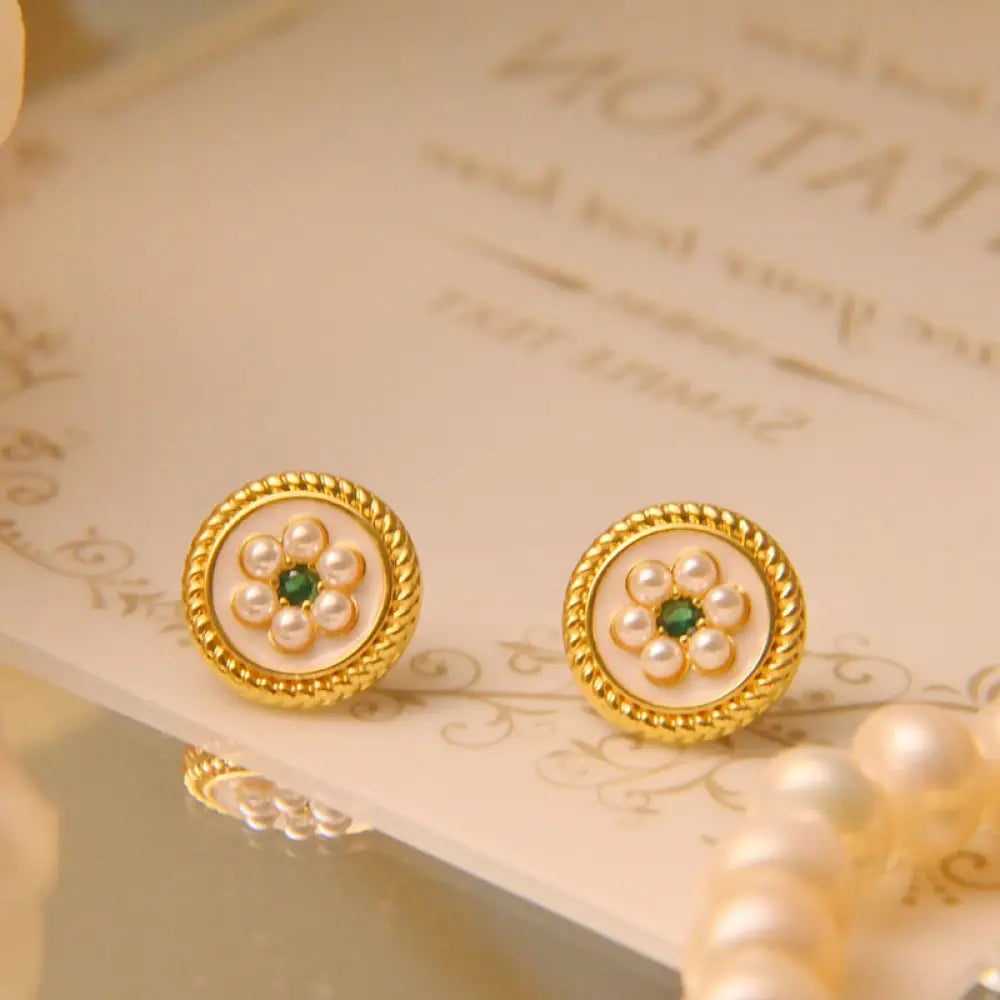 Buddha Stones Enamel Flower Luck Earrings - White - Earrings