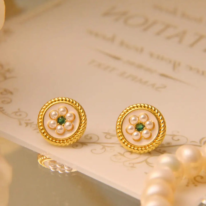 Buddha Stones Enamel Flower Luck Earrings - White - Earrings