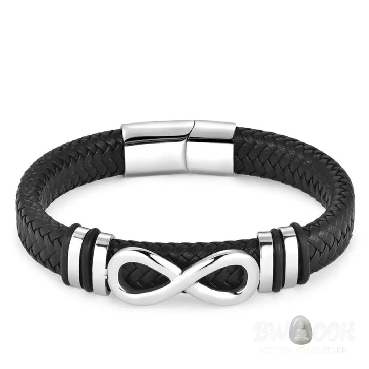 Buddha Stones Endless Knot Design Titanium Steel Strengthen Braided Leather Buckle Bracelet - BWOOOH - Bracelet