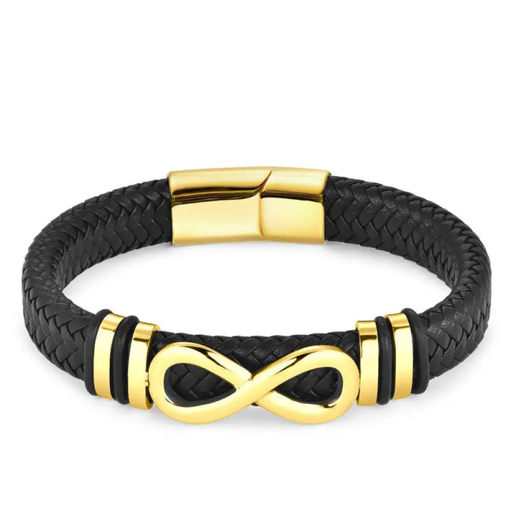 Buddha Stones Endless Knot Design Titanium Steel Strengthen Braided Leather Buckle Bracelet - BWOOOH - Gold(Wrist