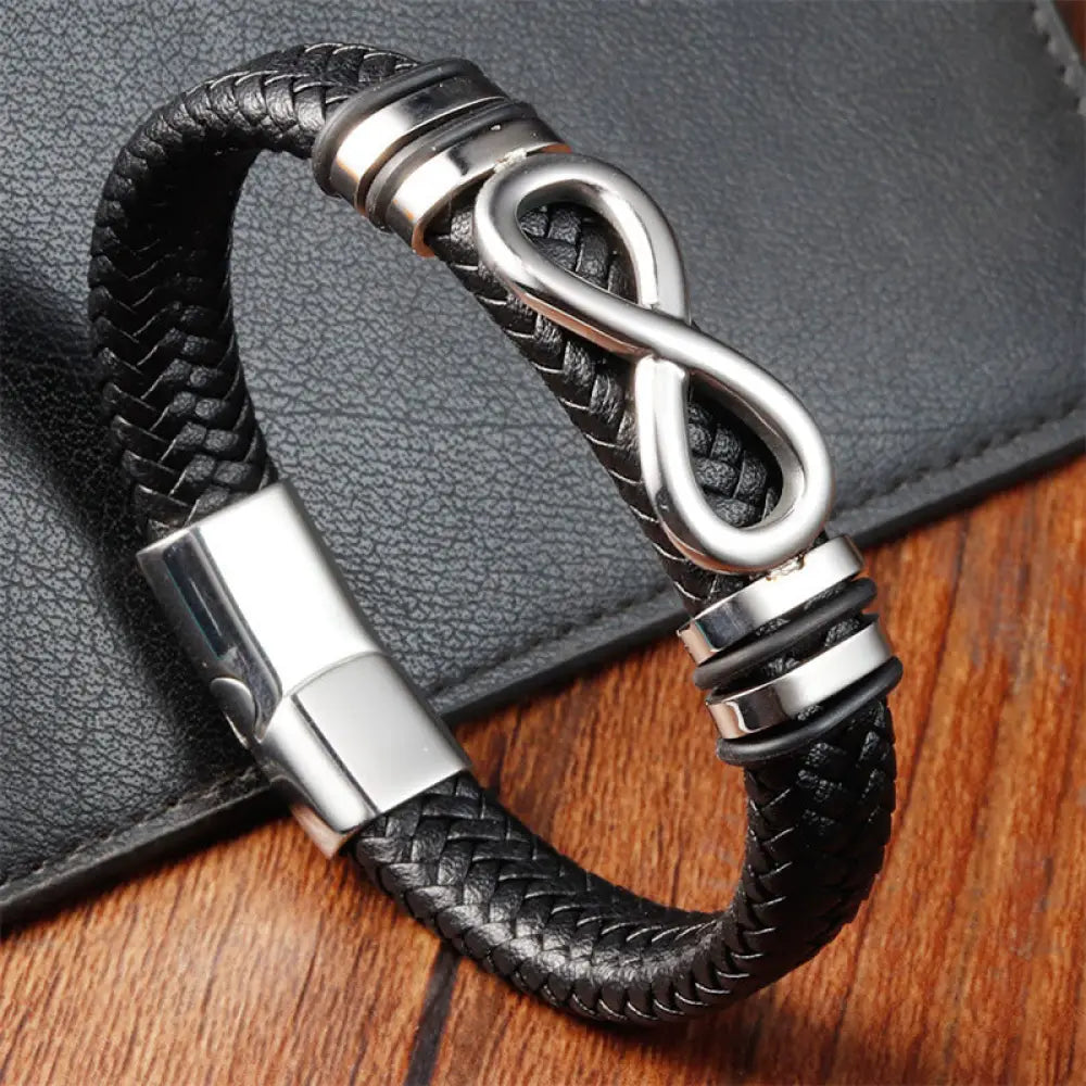 BWOOOH Endless Knot Design Titanium Steel Strengthen Braided Leather Buckle Bracelet — natural stone Tibetan bracelet for ...