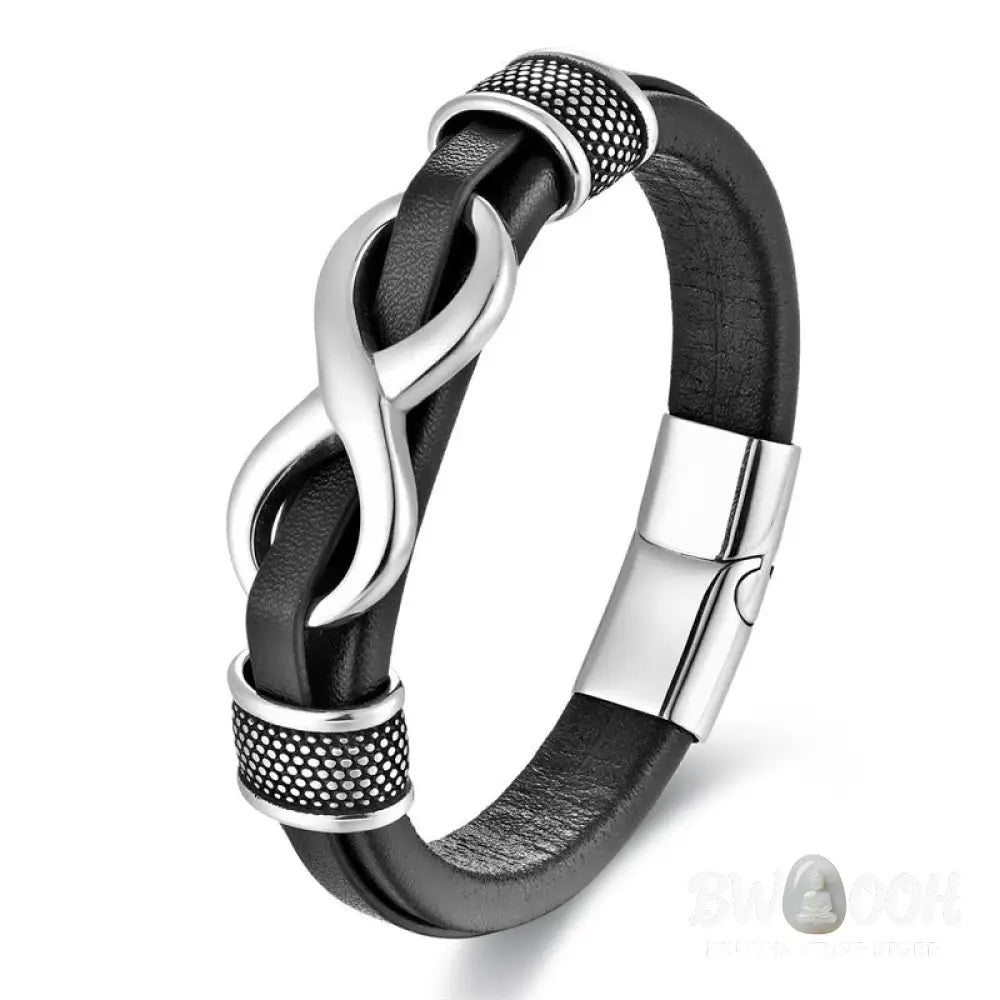Buddha Stones Endless Knot Infinity Symbol Design Titanium Steel Balance Leather Buckle Bracelet - BWOOOH - Bracelet