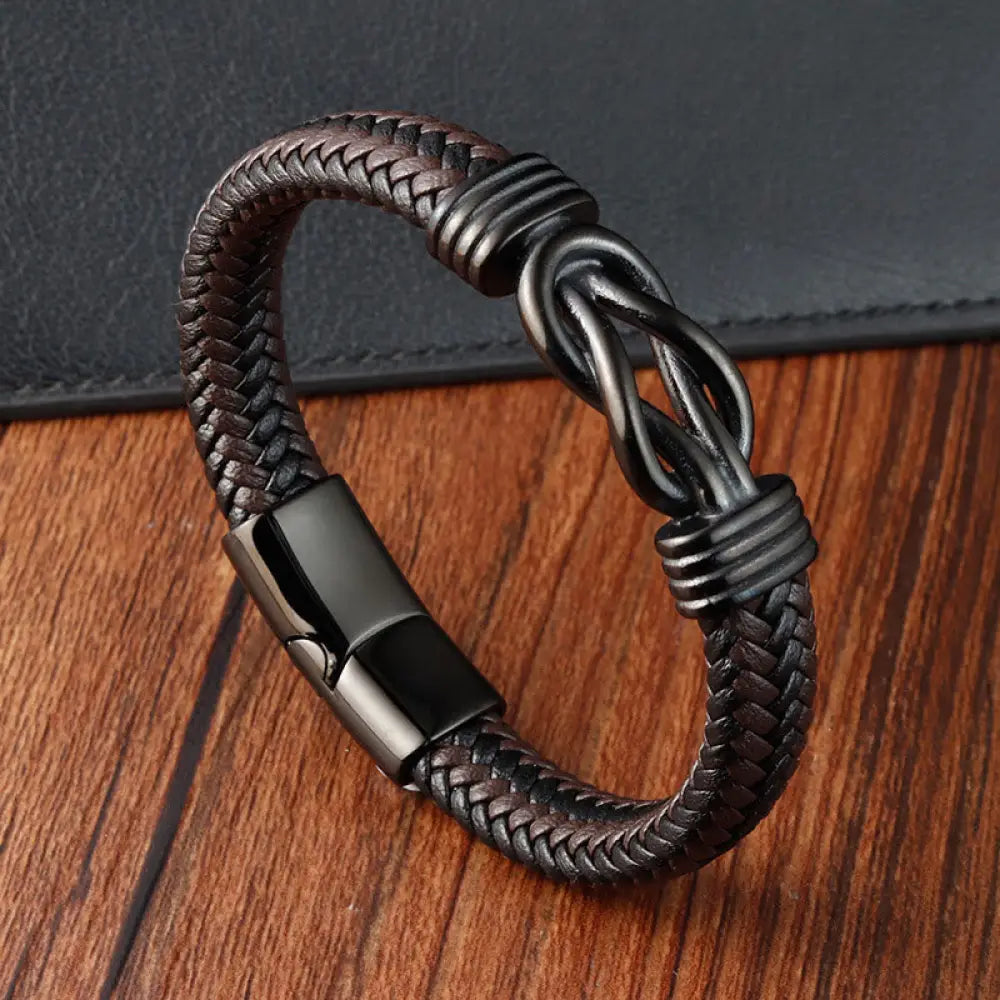 BWOOOH Endless Knot Pattern Titanium Steel Balance Leather Buckle Bracelet — natural stone crystal healing bracelet for sp...