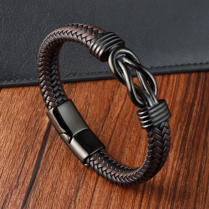 BWOOOH Endless Knot Pattern Titanium Steel Balance Leather Buckle Bracelet — natural stone crystal healing bracelet for sp...