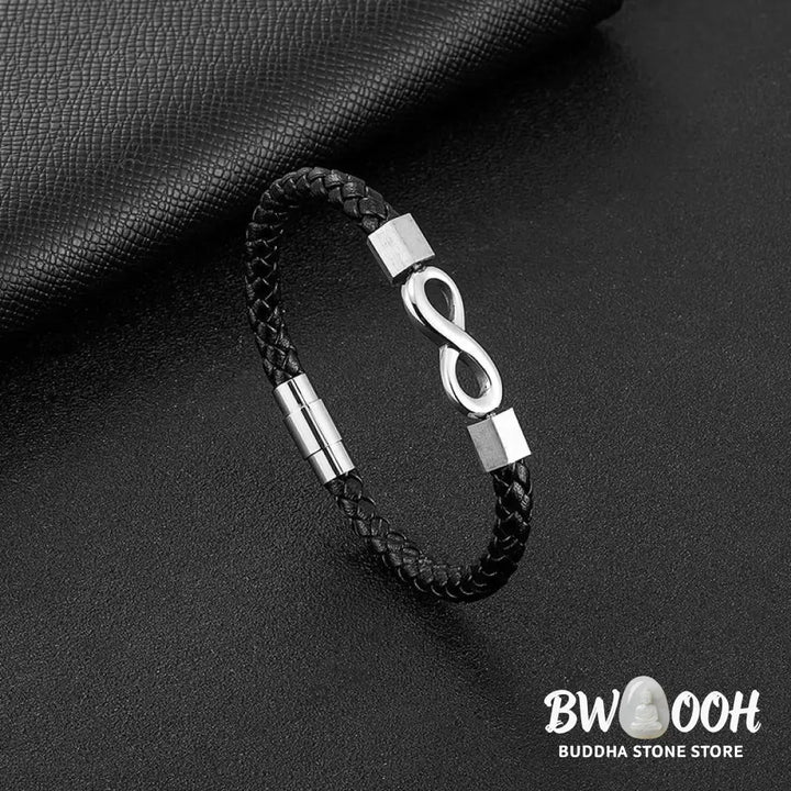 Buddha Stones Endless Knot Titanium Steel Infinity Leather Weave Balance Bracelet - BWOOOH - Bracelet