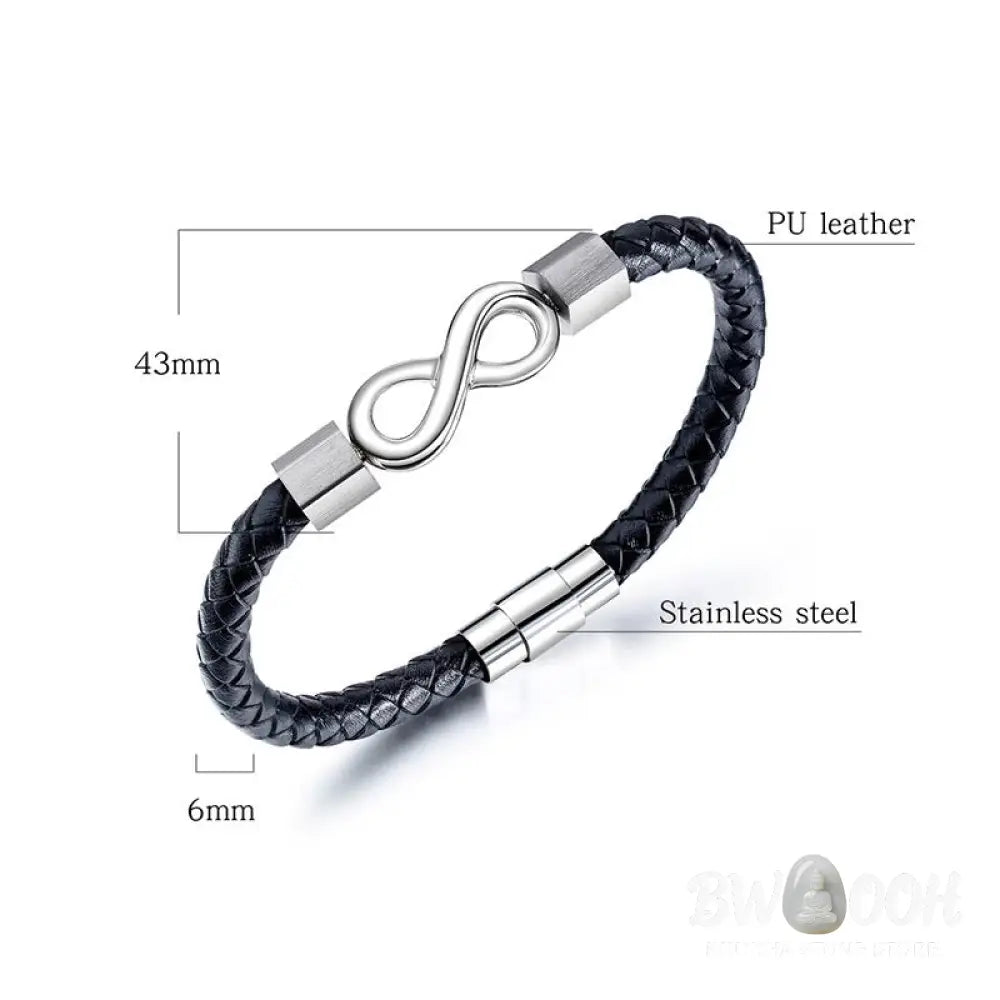 Buddha Stones Endless Knot Titanium Steel Infinity Leather Weave Balance Bracelet - BWOOOH - Bracelet