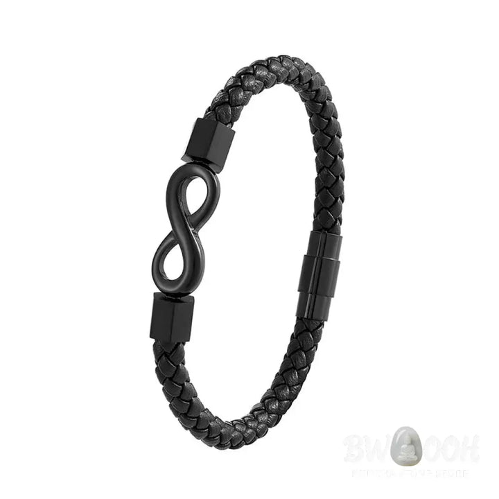 Buddha Stones Endless Knot Titanium Steel Infinity Leather Weave Balance Bracelet - BWOOOH - Bracelet