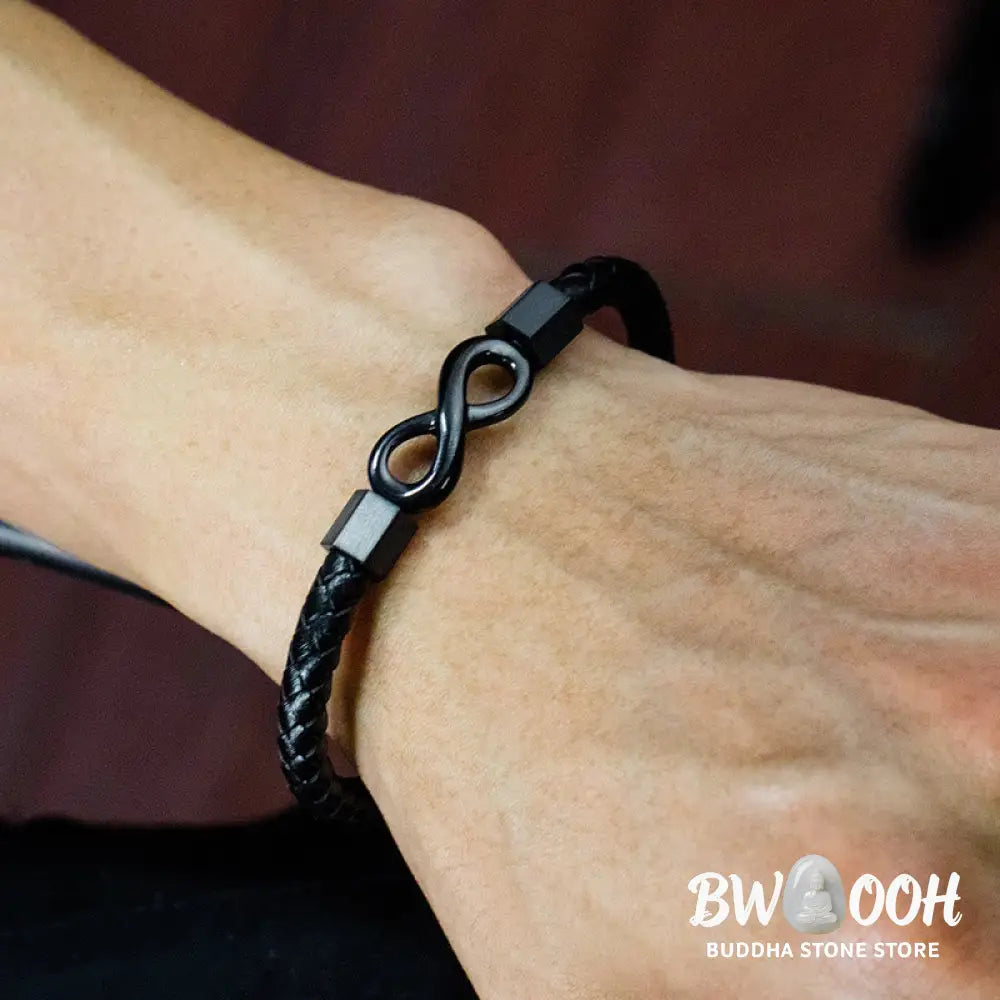 Buddha Stones Endless Knot Titanium Steel Infinity Leather Weave Balance Bracelet - BWOOOH - Bracelet