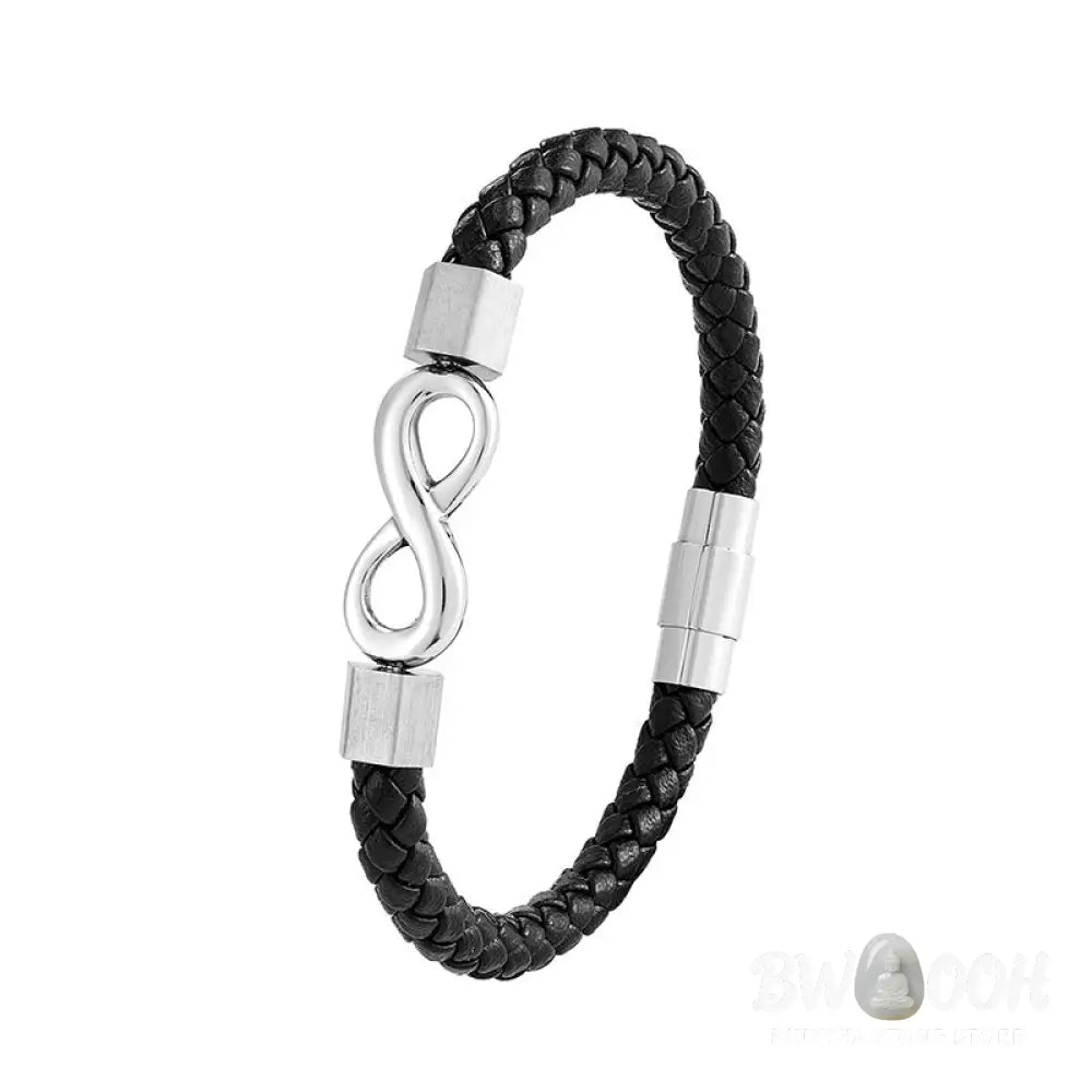 Buddha Stones Endless Knot Titanium Steel Infinity Leather Weave Balance Bracelet - BWOOOH - Bracelet