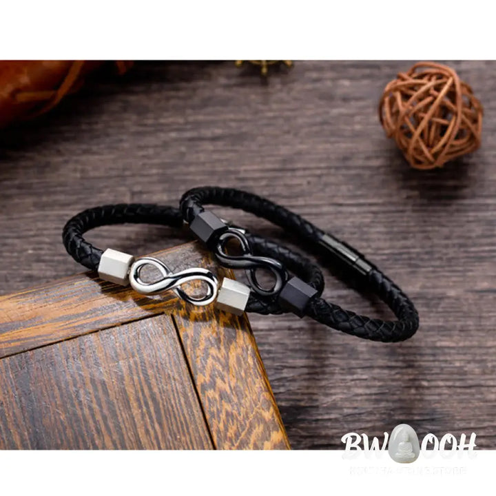 Buddha Stones Endless Knot Titanium Steel Infinity Leather Weave Balance Bracelet - BWOOOH - Bracelet