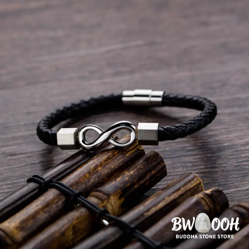 Buddha Stones Endless Knot Titanium Steel Infinity Leather Weave Balance Bracelet - BWOOOH - Bracelet