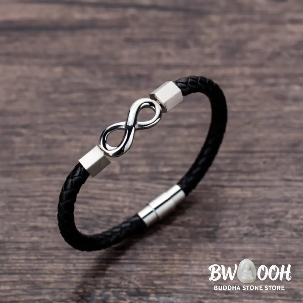 Buddha Stones Endless Knot Titanium Steel Infinity Leather Weave Balance Bracelet - BWOOOH - Bracelet