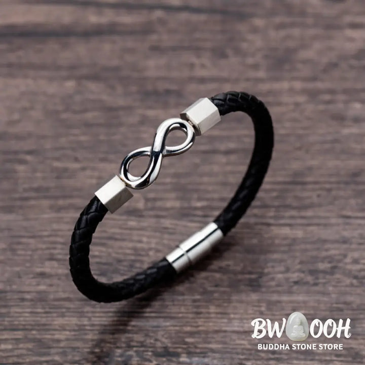 Buddha Stones Endless Knot Titanium Steel Infinity Leather Weave Balance Bracelet - BWOOOH - Bracelet