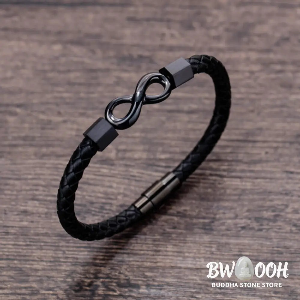 Buddha Stones Endless Knot Titanium Steel Infinity Leather Weave Balance Bracelet - BWOOOH - Bracelet