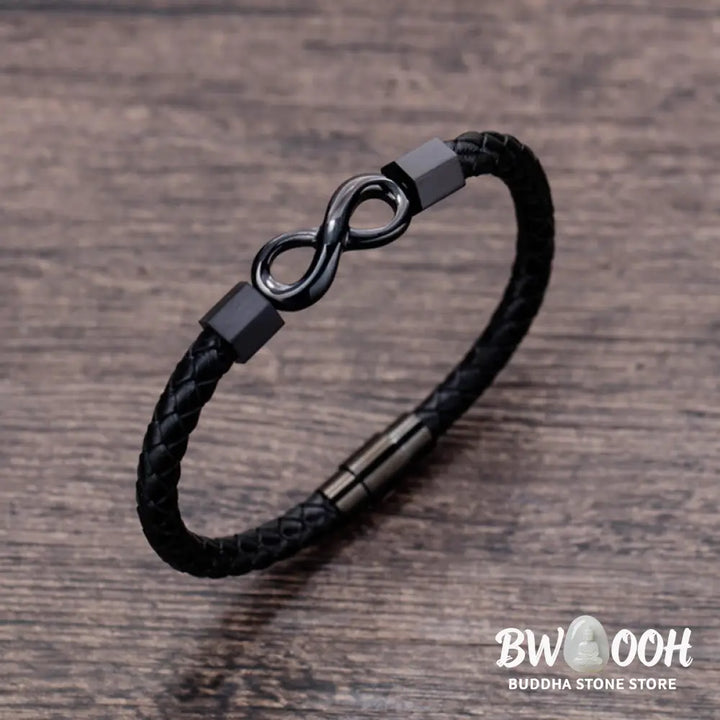 Buddha Stones Endless Knot Titanium Steel Infinity Leather Weave Balance Bracelet - BWOOOH - Bracelet