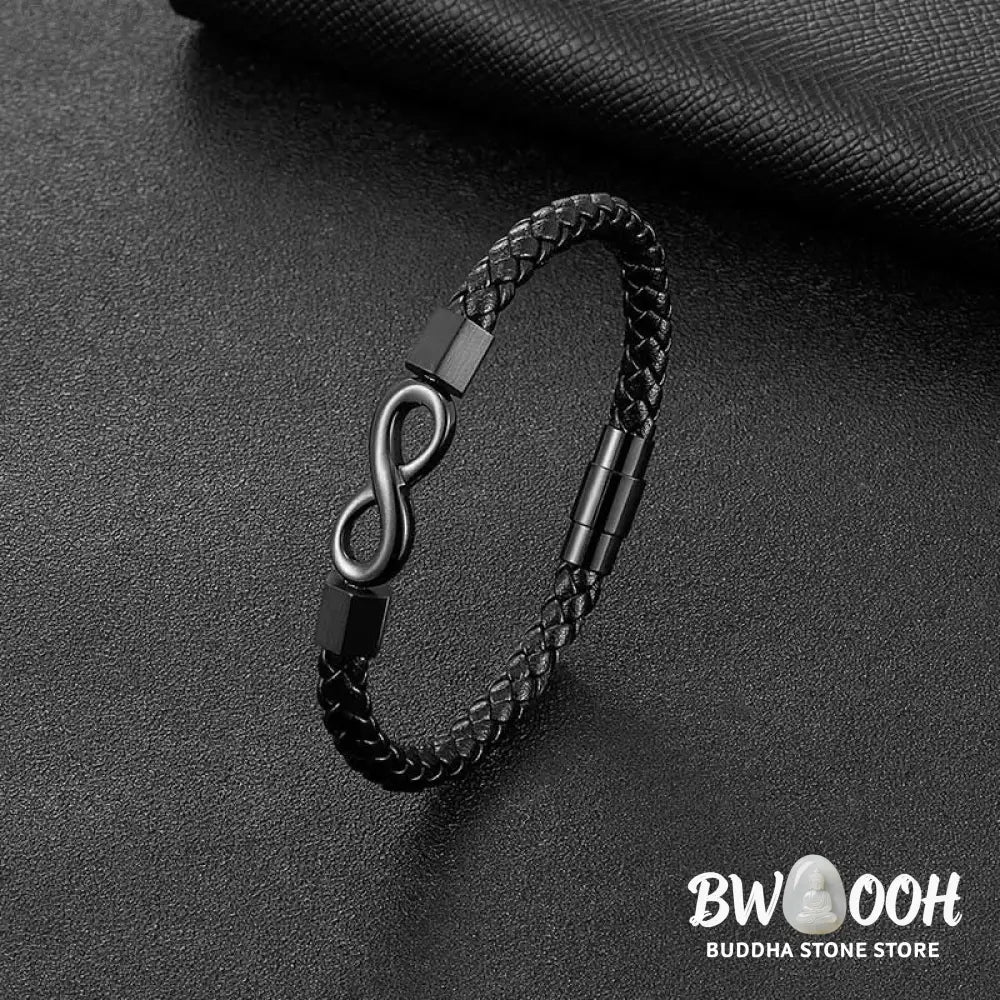 Buddha Stones Endless Knot Titanium Steel Infinity Leather Weave Balance Bracelet - BWOOOH - Bracelet