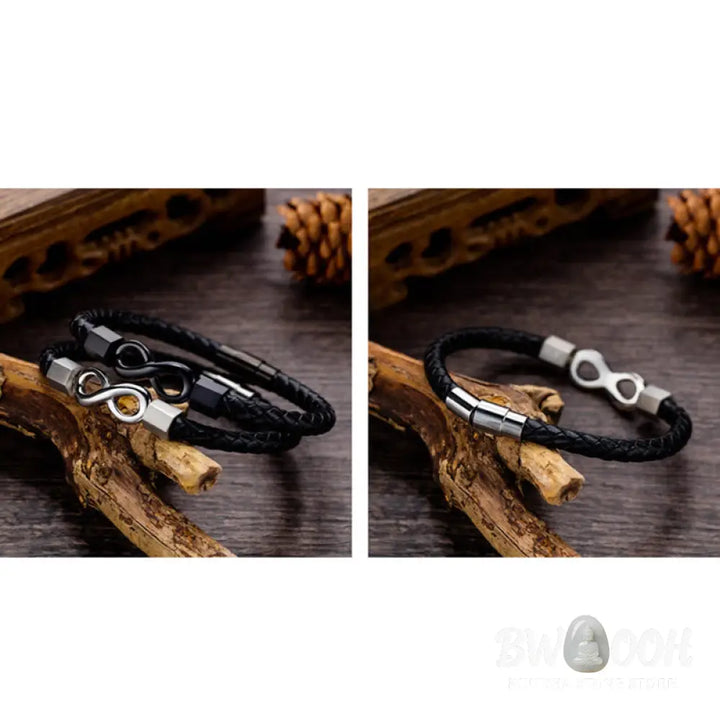 Buddha Stones Endless Knot Titanium Steel Infinity Leather Weave Balance Bracelet - BWOOOH - Bracelet