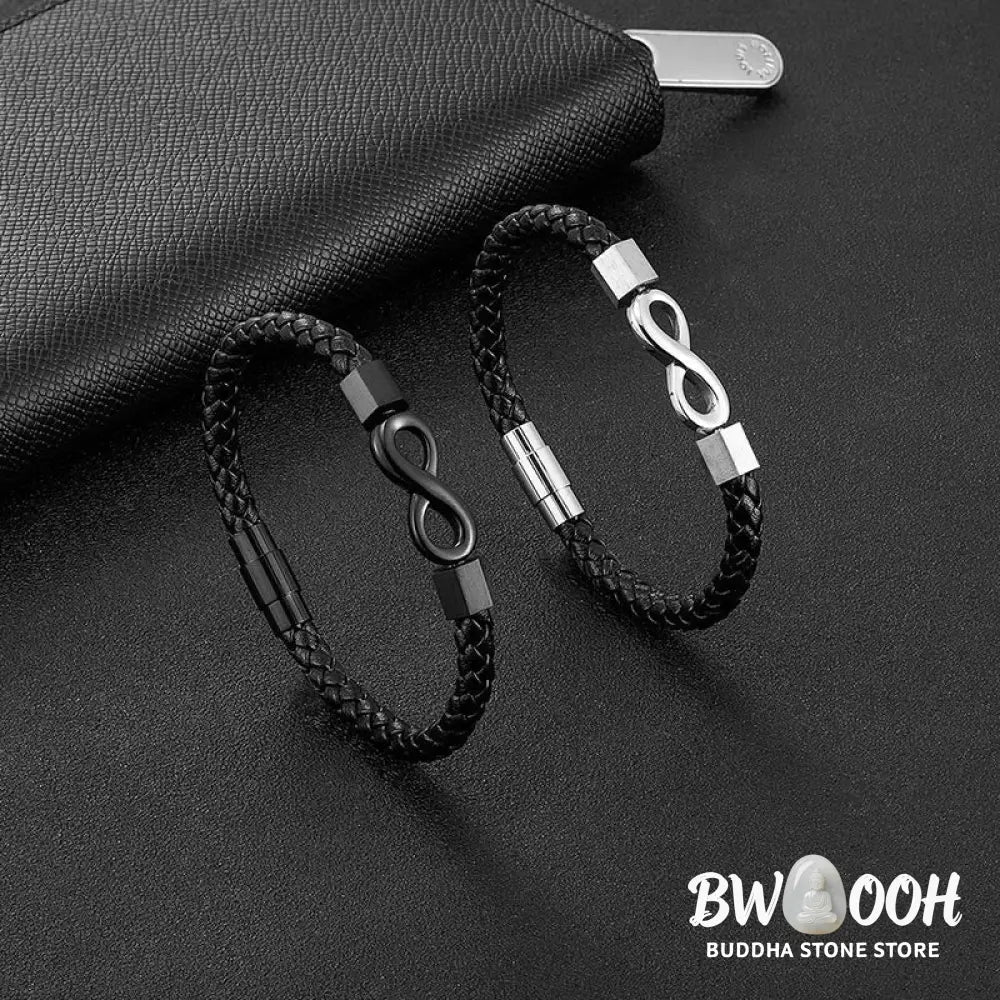 Buddha Stones Endless Knot Titanium Steel Infinity Leather Weave Balance Bracelet - BWOOOH - Bracelet