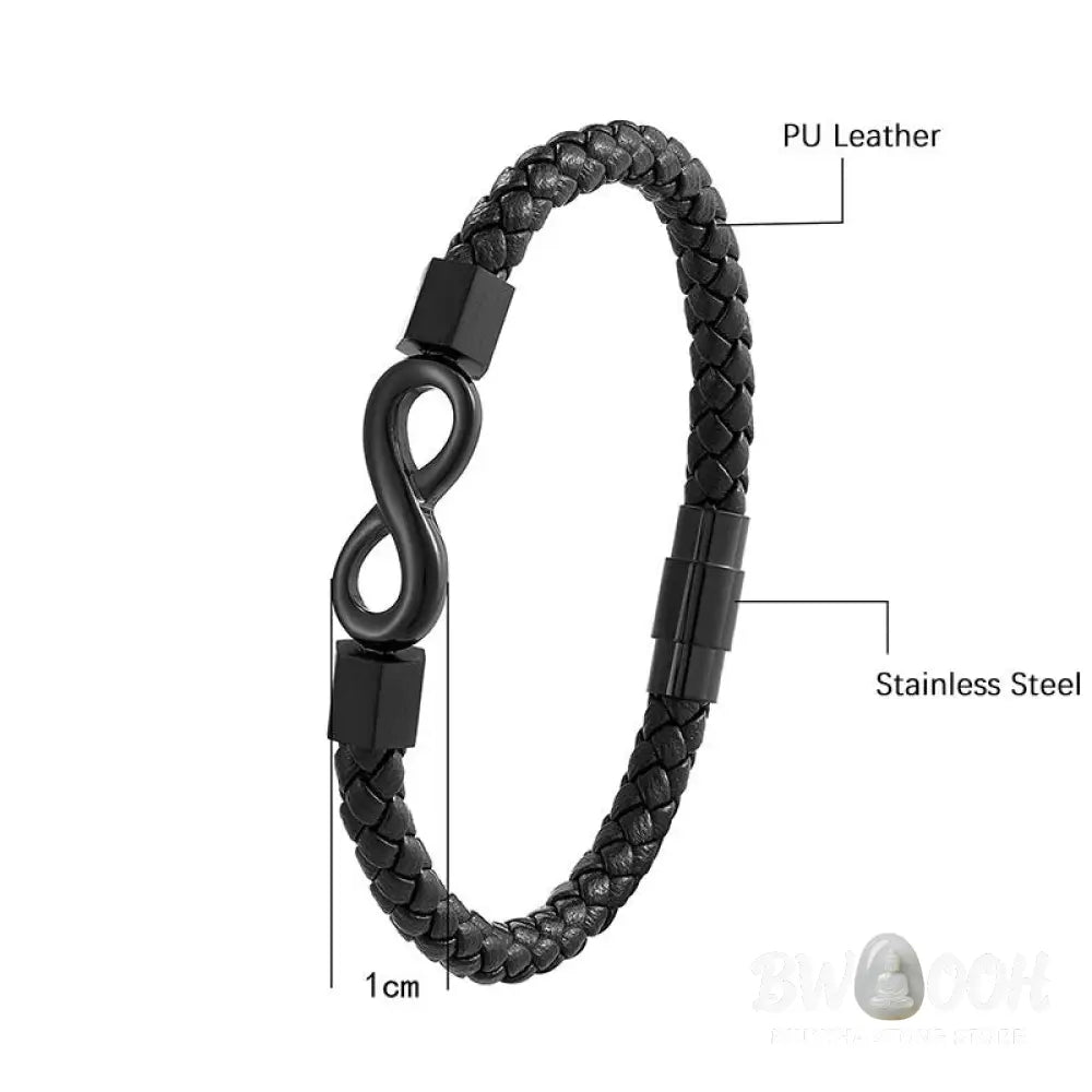 Buddha Stones Endless Knot Titanium Steel Infinity Leather Weave Balance Bracelet - BWOOOH - Bracelet