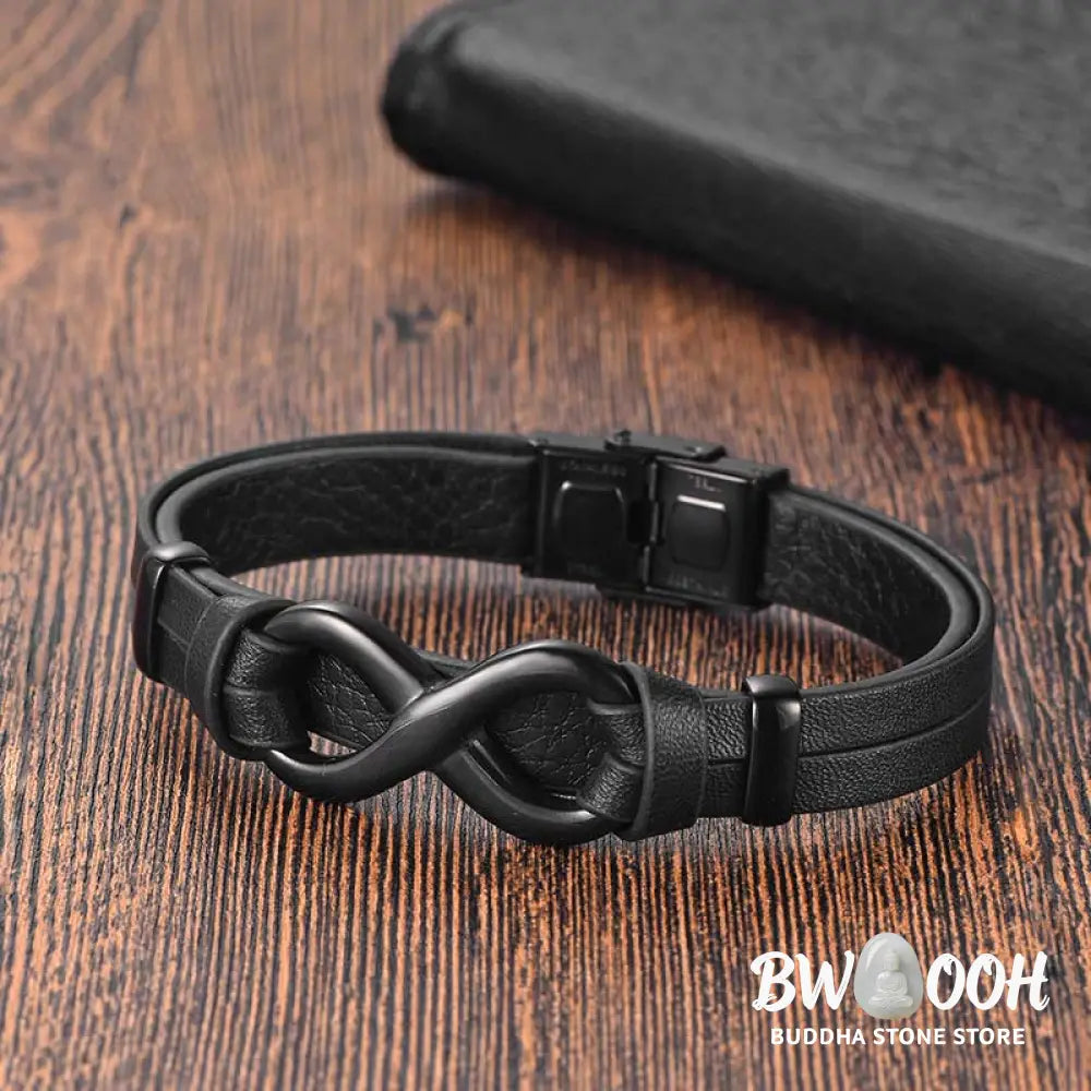 Buddha Stones Endless Knot Titanium Steel Strengthen Leather Buckle Bracelet - BWOOOH - Bracelet