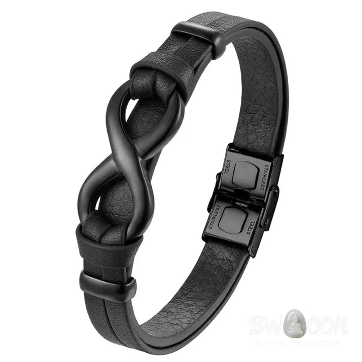 Buddha Stones Endless Knot Titanium Steel Strengthen Leather Buckle Bracelet - BWOOOH - Bracelet