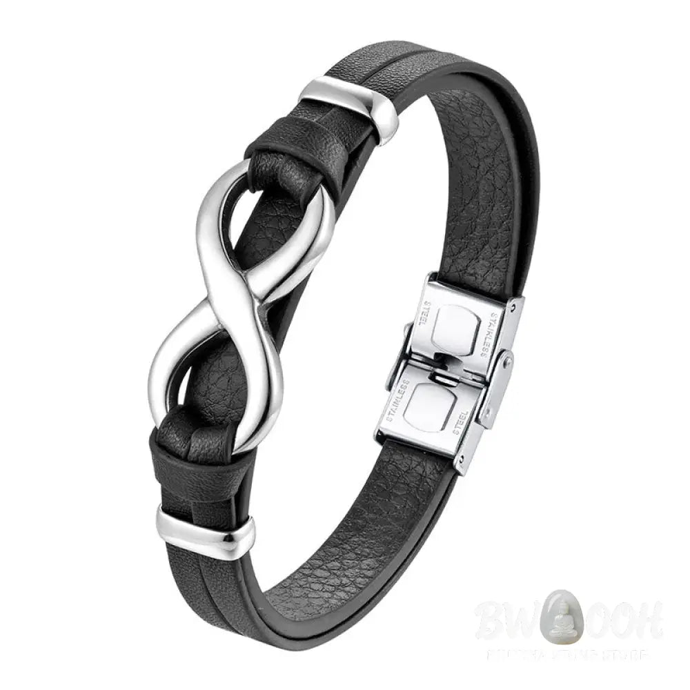 Buddha Stones Endless Knot Titanium Steel Strengthen Leather Buckle Bracelet - BWOOOH - Bracelet