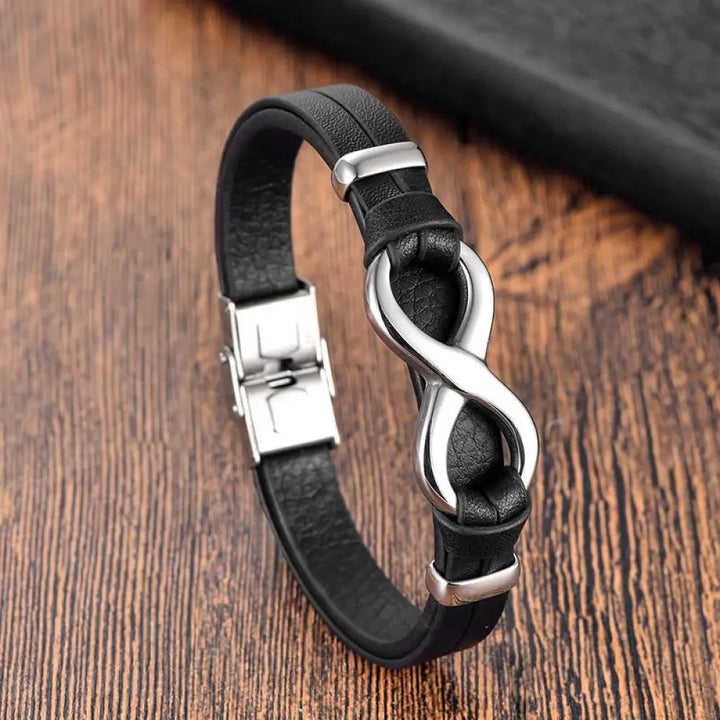 BWOOOH Endless Knot Titanium Steel Strengthen Leather Buckle Bracelet — natural stone crystal healing bracelet for spiritu...