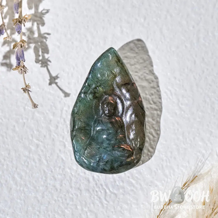 Buddha Stones Engraving Buddha Natural Labradorite Teardrop Shape Figurine Cure Statue Home Decoration - Decorations