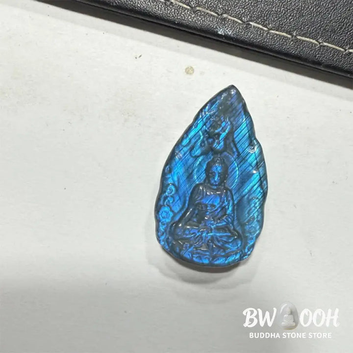 Buddha Stones Engraving Buddha Natural Labradorite Teardrop Shape Figurine Cure Statue Home Decoration - Decorations