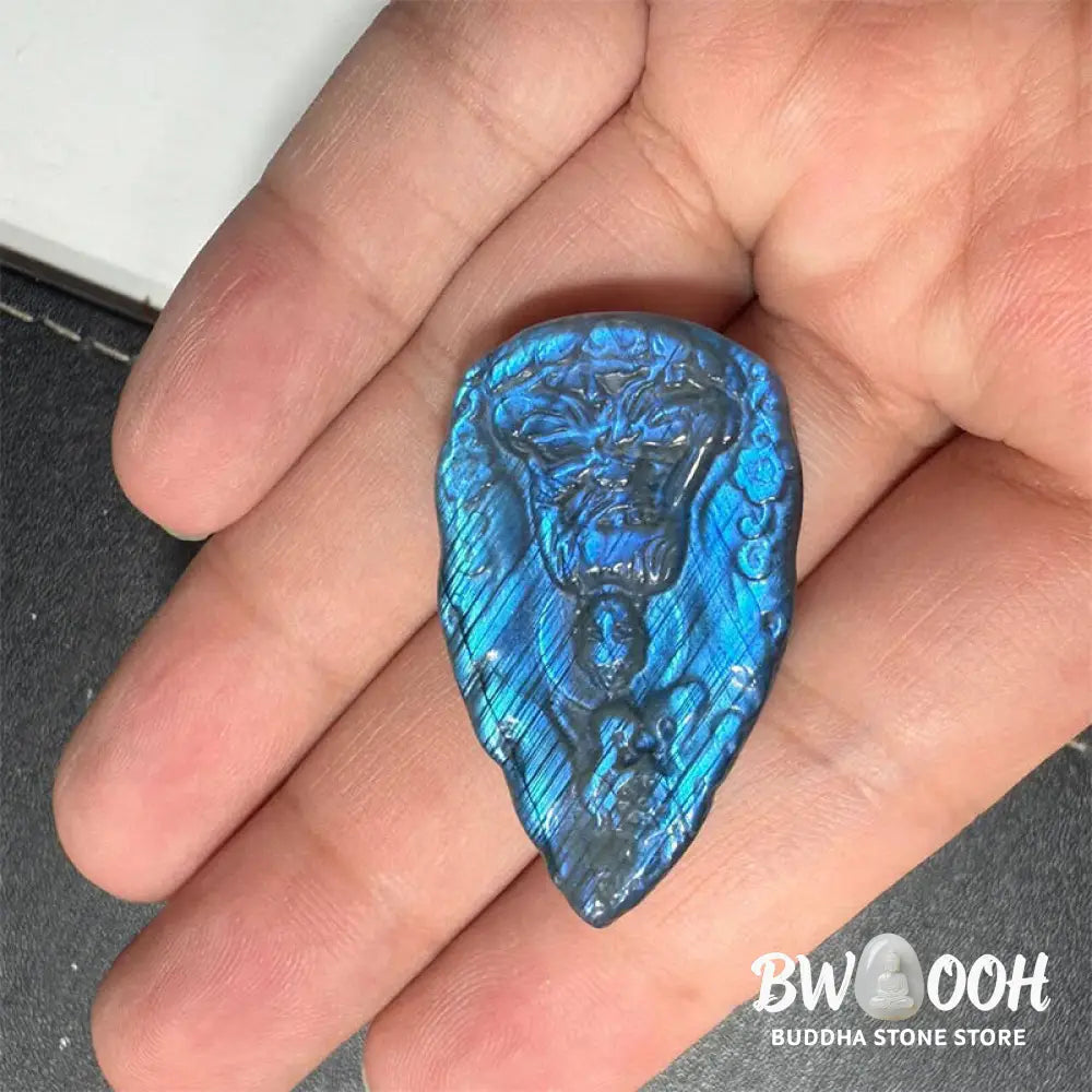 Buddha Stones Engraving Buddha Natural Labradorite Teardrop Shape Figurine Cure Statue Home Decoration - Decorations