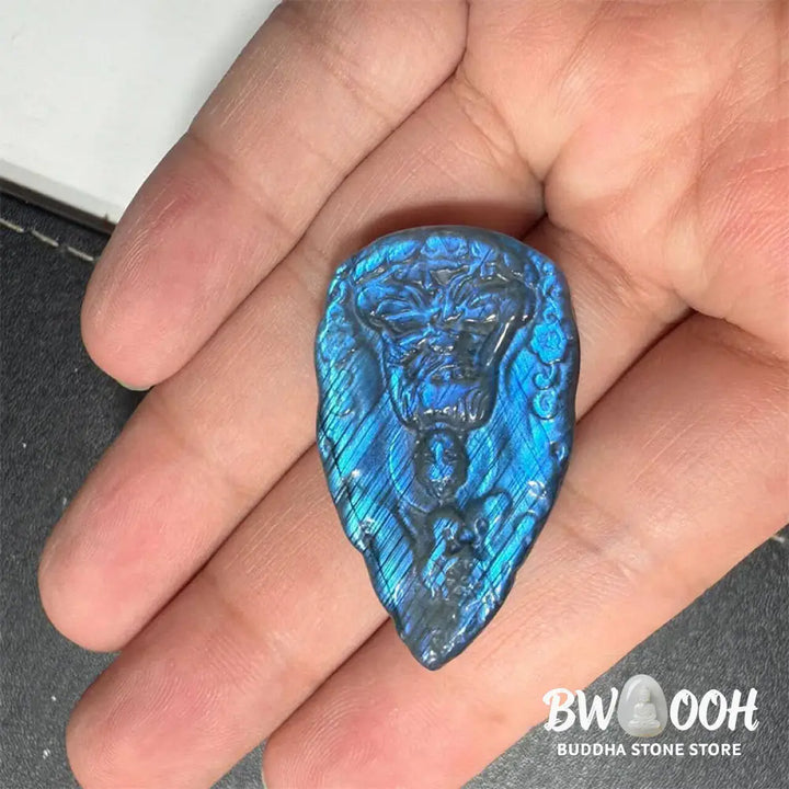 Buddha Stones Engraving Buddha Natural Labradorite Teardrop Shape Figurine Cure Statue Home Decoration - Decorations