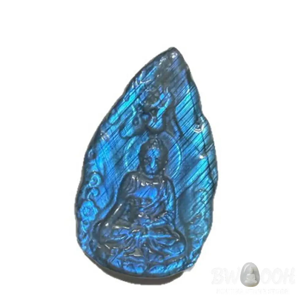 Buddha Stones Engraving Buddha Natural Labradorite Teardrop Shape Figurine Cure Statue Home Decoration - Decorations