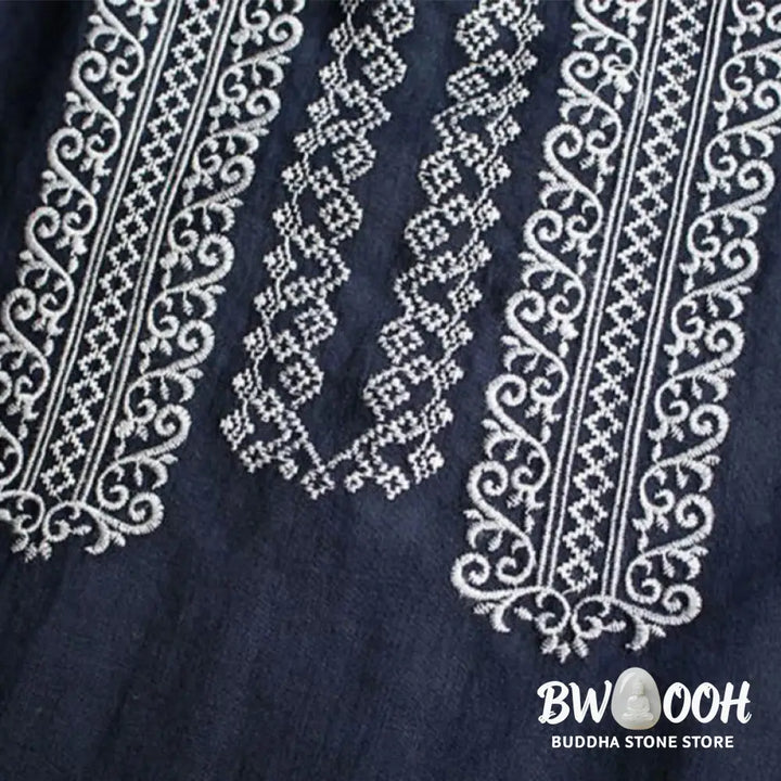 Buddha Stones Ethnic Embroidery Bohemian Pattern Long Sleeve Crew Neck Women’s Shirt - Women’s Shirts