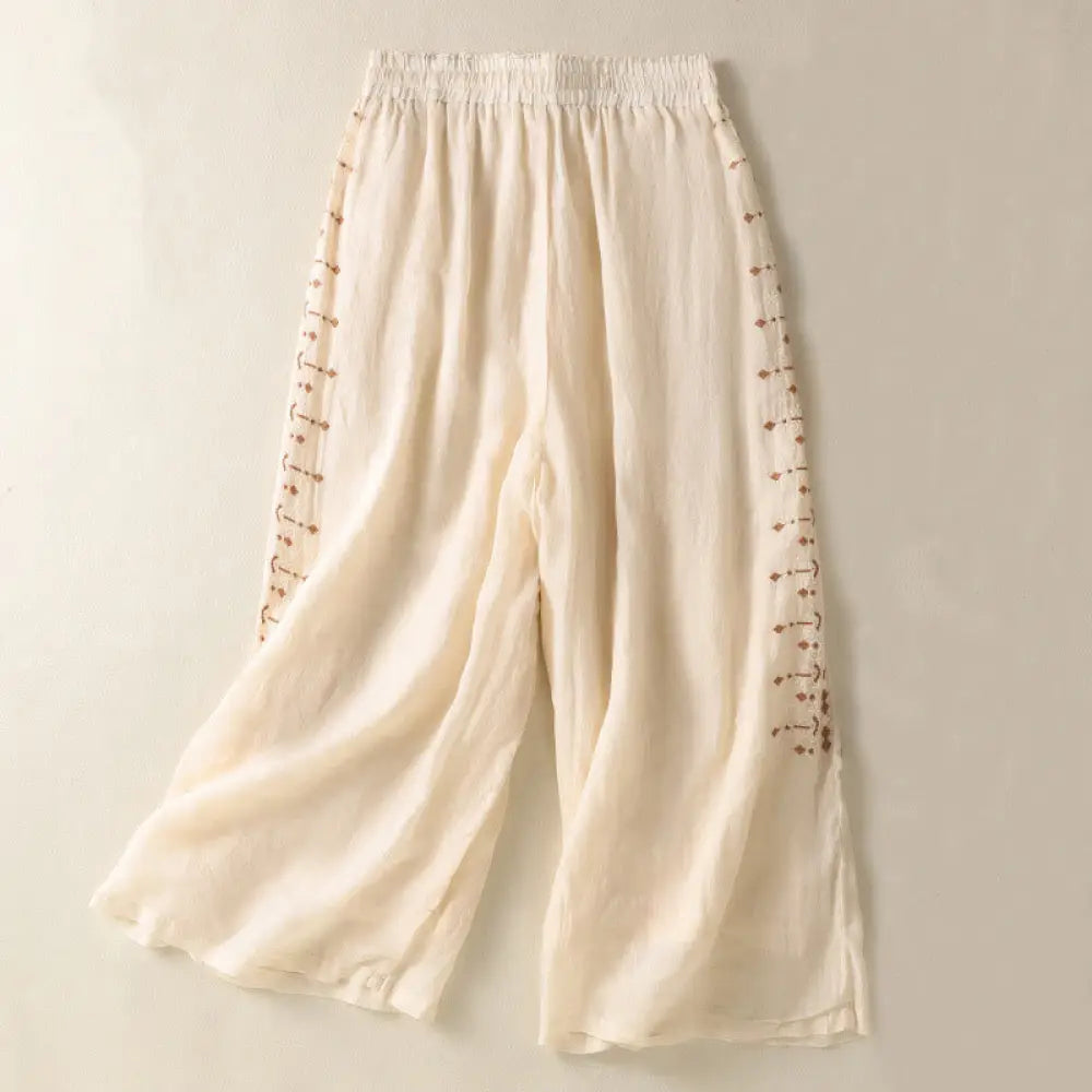 BWOOOH printed wide-leg yoga pants - Ethnic Embroidery Drawstring Cotton Line