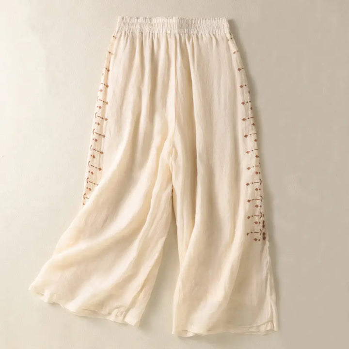 BWOOOH printed wide-leg yoga pants - Ethnic Embroidery Drawstring Cotton Line