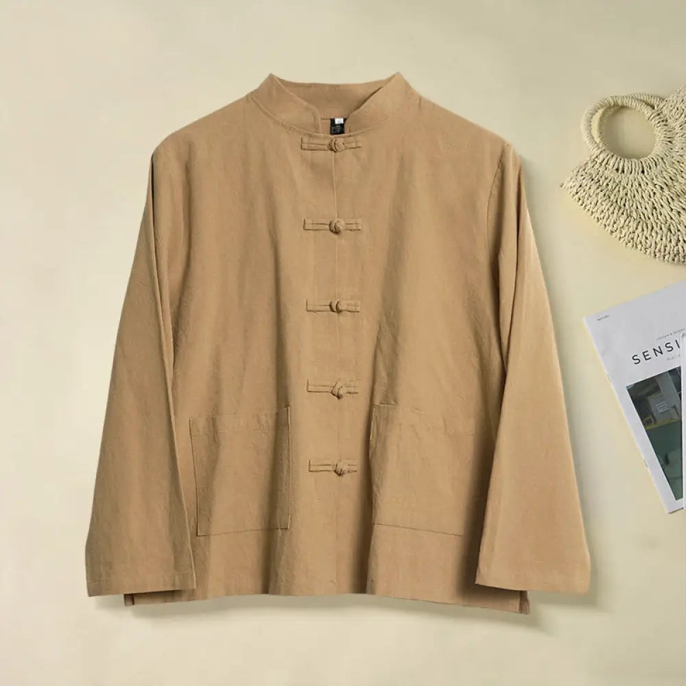 BWOOOH Ethnic Frog-Button Long Sleeve Stand Collar Women'